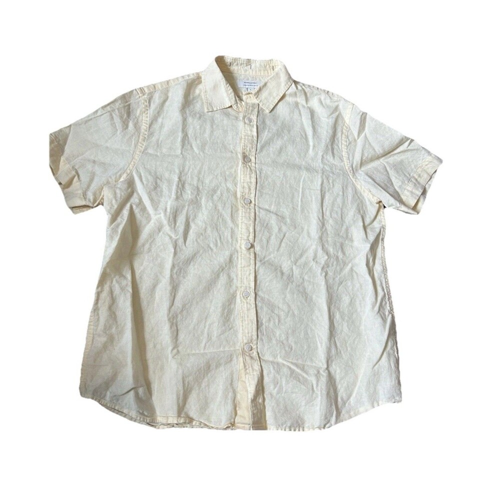 Banana Republic Linen Blend Button Up Shirt Slim Fit Short Sleeve Mens Sz L